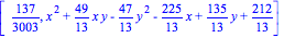 [137/3003, x^2+49/13*x*y-47/13*y^2-225/13*x+135/13*y+212/13]